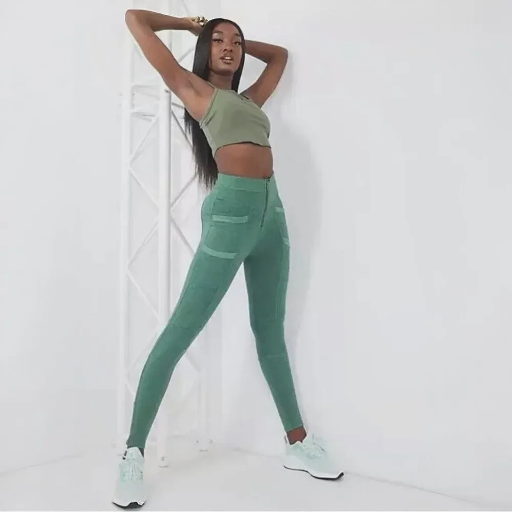 Free People Movement Far Out Zippered Legging in Olive Ash | XS